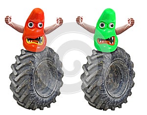 Road rage blob menace monsters riding huge tyres