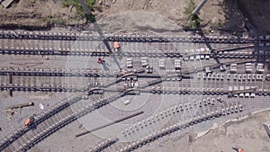 Road reconstruction with tram rails intersection, construction site