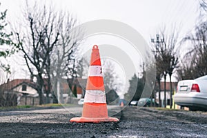 Road reconstruction and warning signs for vehicles and pedestrians