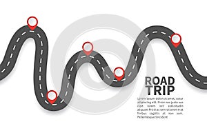 Road with red pins. Navigating, milestone timeline 3d map maps roads vector roadway graphic illustrations graph