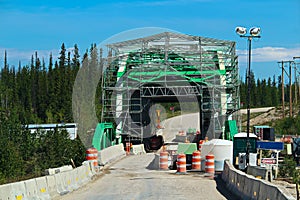 A road reduced to one lane as a bridge is reconstructed