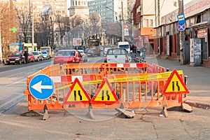 Road repair signs lane closed city traffic