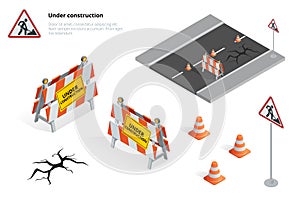 Road repair, under construction road sign, Repairs, maintenance and construction