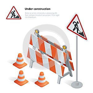 Road repair, under construction road sign, Repairs, maintenance and construction of pavement, Road closed sign with