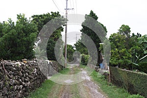 Road of residential area not paved on remote island of Okinawa