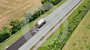 Road Resurfacing Aerial View of Surface Dressing Micro Asphalt Process