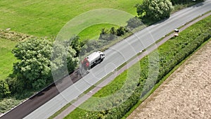 Road Resurfacing Aerial View of Surface Dressing Micro Asphalt Process