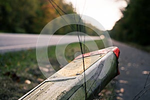 Road, road sign and forest