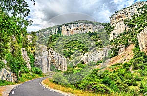 Road through rocks in the Vaucluse department of France