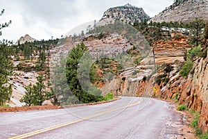 Road through rocks of Zion National Park