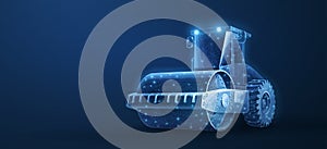 Road roller. Building site, construction machine, diesel engine.