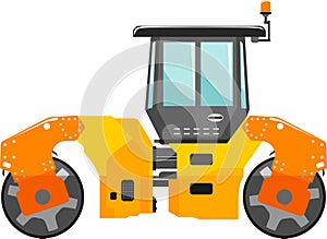 Road Roller Compactor Icon in Flat Style. Vector Illustration