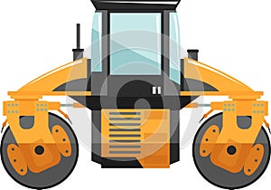 Road Roller Compactor Icon in Flat Style. Vector Illustration