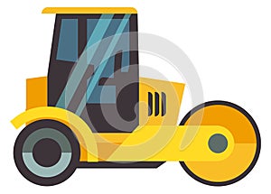 Road roller flat icon. Steamroller side view