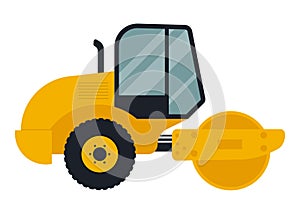 Road roller. Heavy equipment. Road grader asphalt compactor. Vector illustration.