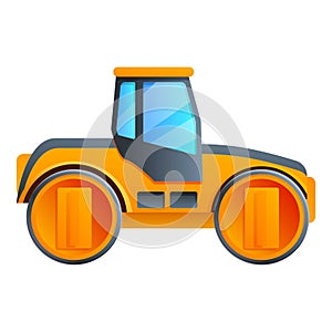 Road roller icon, cartoon style