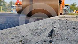 Road roller in a road construction