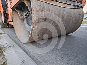 Road roller in a road construction