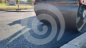 Road roller in a road construction