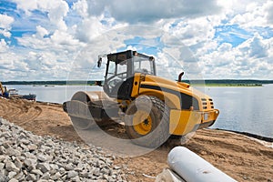 Road roller vibration machine compacting the soil