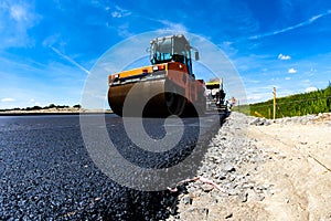 Road roller working on the construction site