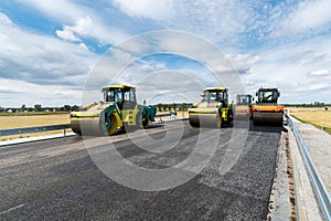 Road roller working on the construction site