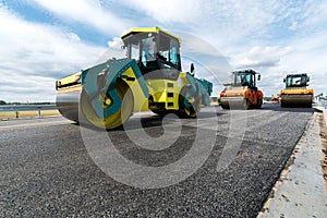 Road roller working on the construction site