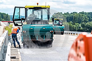 Road roller working on the construction site