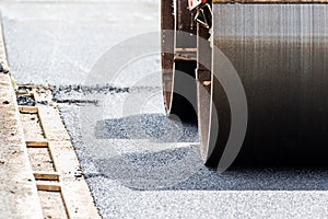 Road roller working on the construction site