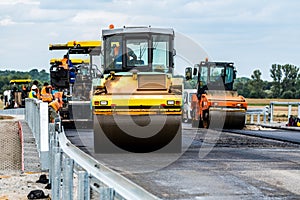 Road roller working on the construction site