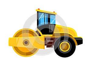 Road roller. yellow construction asphalt roller truck transportation for builders vector vehicle