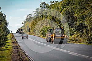 Road rollers makes new asphalt road