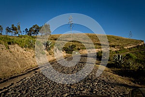 Road in the ruins of Cochasqui, archaeological