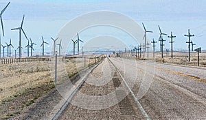 Road running Spinning wind turbines