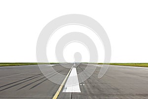 Road runway with markings on asphalt covering the surface. White background for replacement and editing