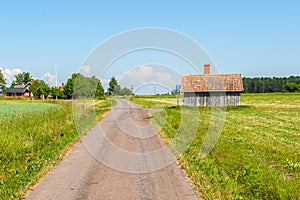 Road in a rural Swedish summer landscape