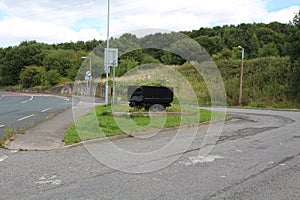 Road scape of road bus turnaround and old coal Truck Treeton Rotherham