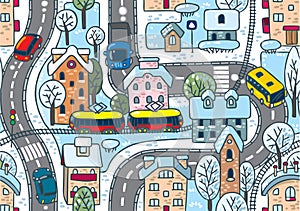 Road seamless pattern. Winter