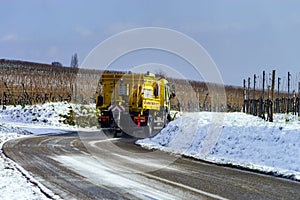 Road service car on winter trace