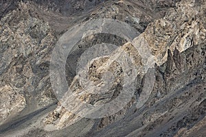 The road between Shimshal village 3100m and Upper Shimshal 5,680m runs through steep gorges on narrow paths and hollowed out i photo