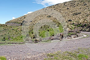 Road on the side of a mountain in the Antisana Ecological Reserve, Ecuador