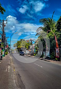 Road side view in Bali Indonesia, Bali Roads, Straight road, Roads in Indonesia photo