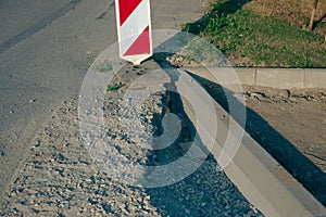 Road and sidewalk construction, close-up of the curb