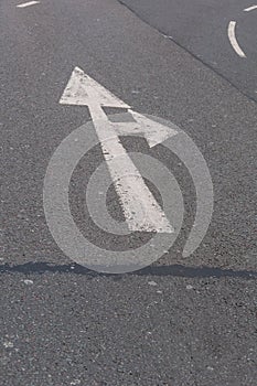 Road sign arrow go straight, turn right