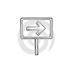 Road sign with arrow hand drawn outline doodle icon.