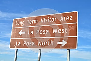 Road sign to Bureau of Land Management campgrounds i Quartzsite Arizona photo