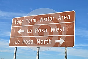 Road sign to Bureau of Land Management campgrounds i Quartzsite Arizona photo