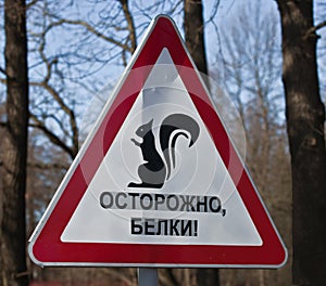 Road sign BEWARE of SQUIRRELS.
