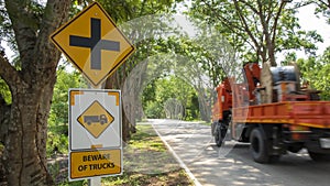 Road Sign for beware of truck.