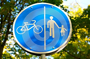 Road sign for bikes and pedestrians
